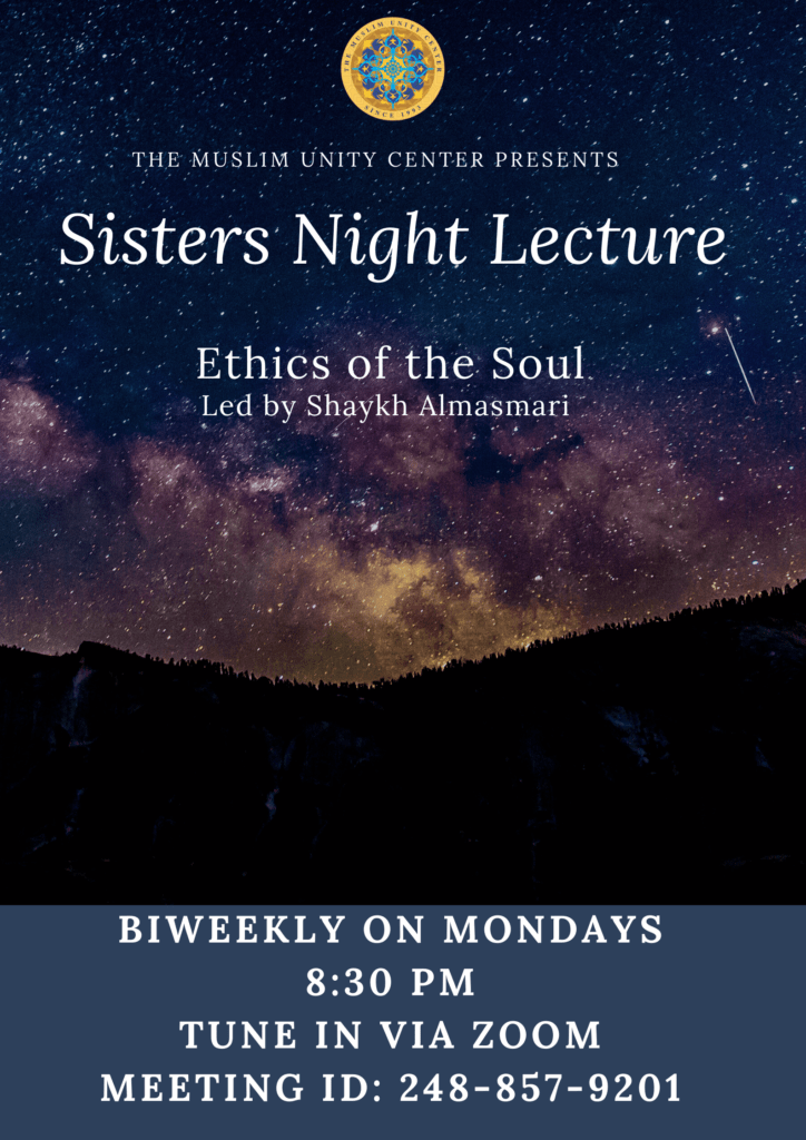 Sisters Night Lecture, biweekly Zoom meeting poster.